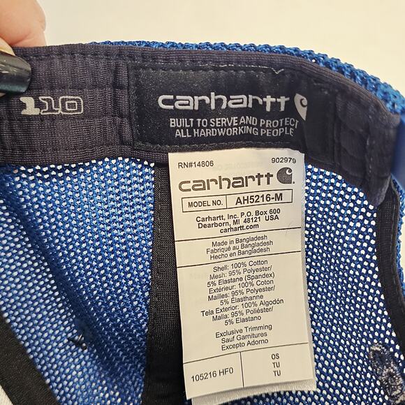 Carhartt Rugged Flex Twill Mesh-Back Logo Patch Hat Cap Deep Lagoon Blue--New - Picture 9 of 9